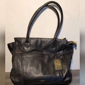 Vintage Ralph Lauren Black large Leather Tote bag womens work laptop career